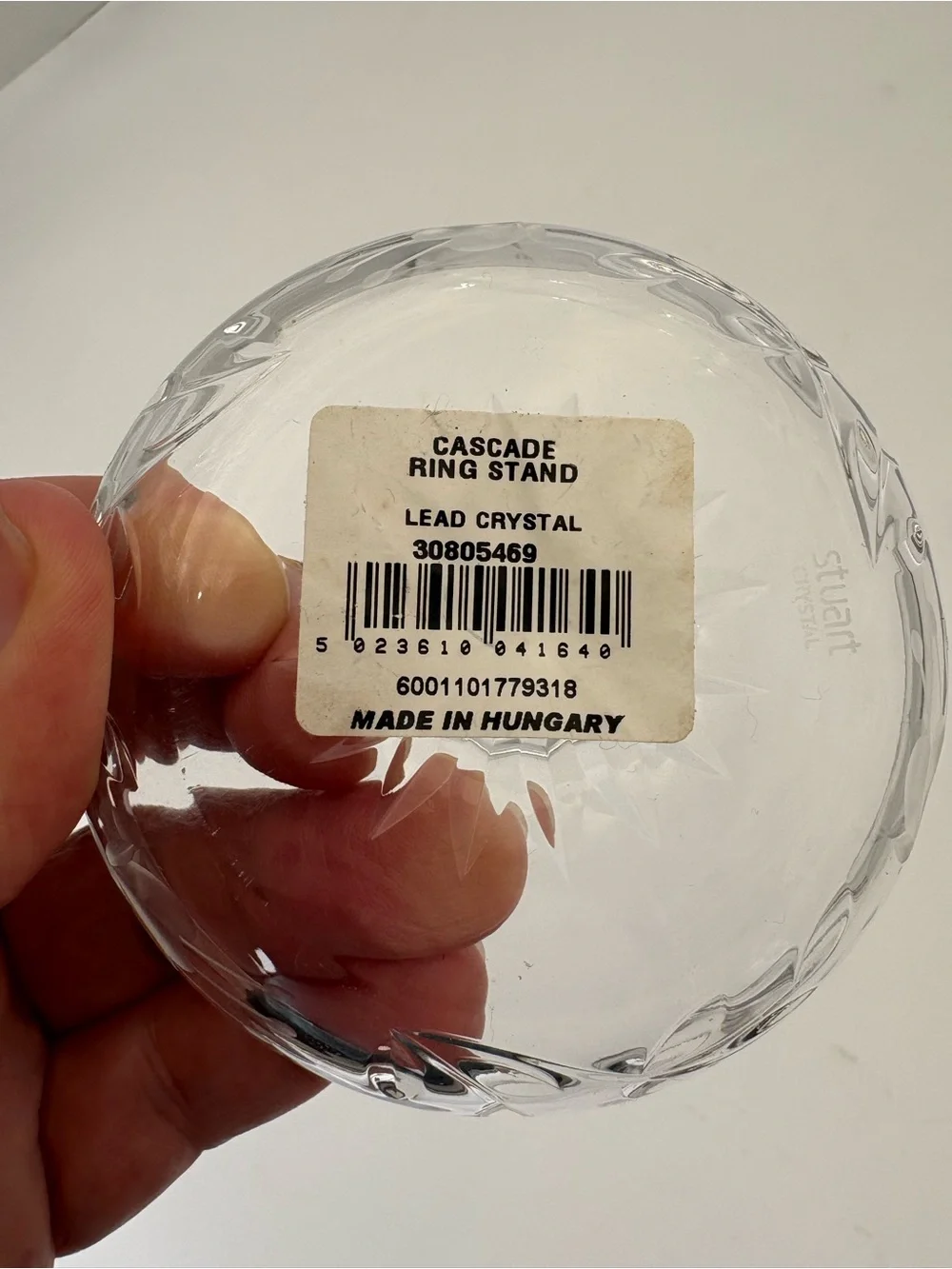 Hungarian Etched Crystal Clear Round Ring Holder Dish